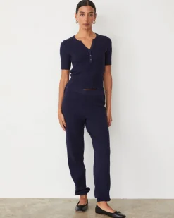 MONROW Softknit Rib Waffle Henley DARKNAVY Cheap